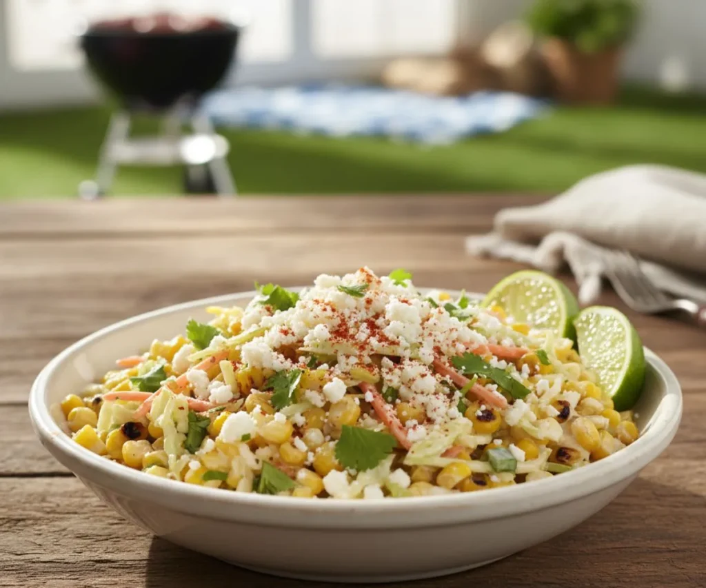 Mexican street slaw with cabbage, charred corn, cotija cheese and lime