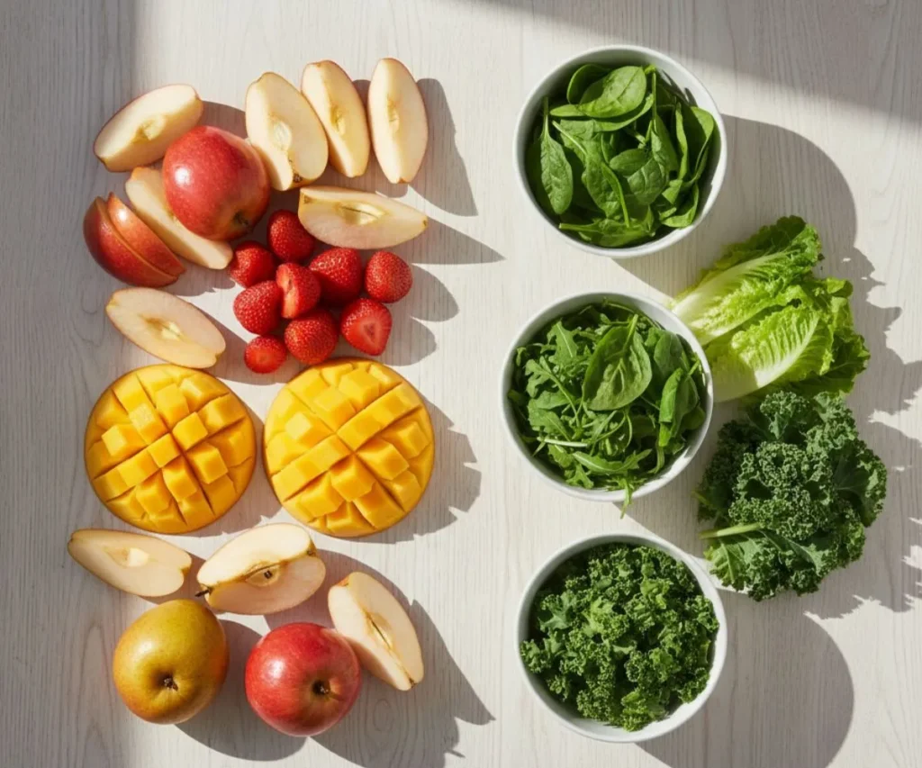 Best fruits for green salad including apples, strawberries, mango, and oranges