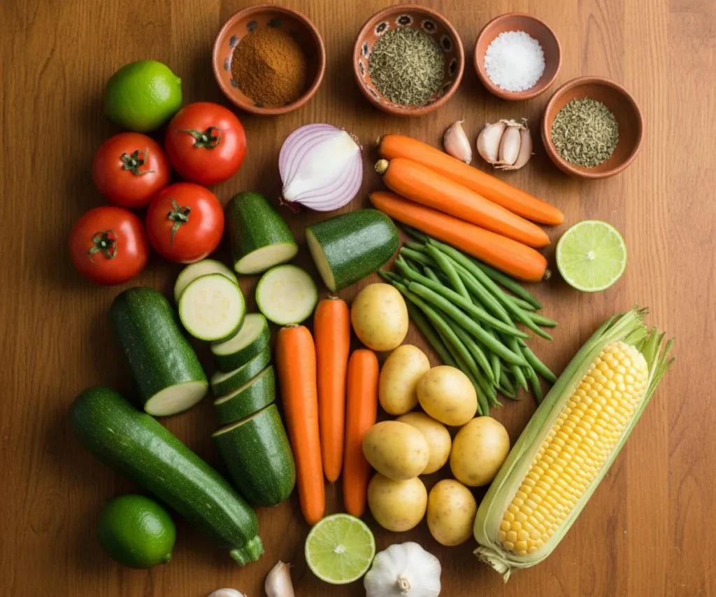 Authentic Mexican vegetable soup with zucchini, carrots, corn and fresh cilantro