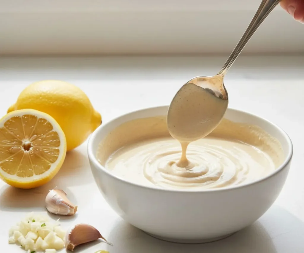 Basic lemon tahini sauce recipe made in 5 minutes