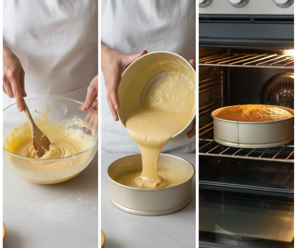 Mixing and preparing Mexican mango cake batter in kitchen