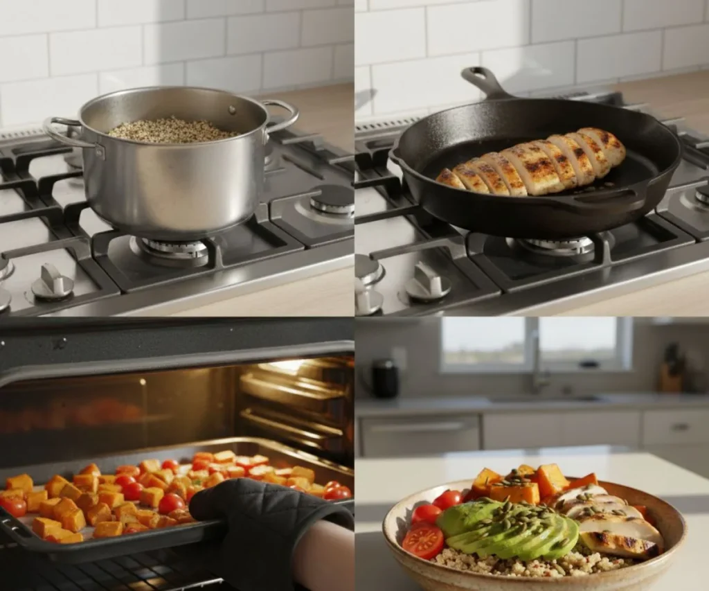 Step by step process of making a healthy power bowl recipe