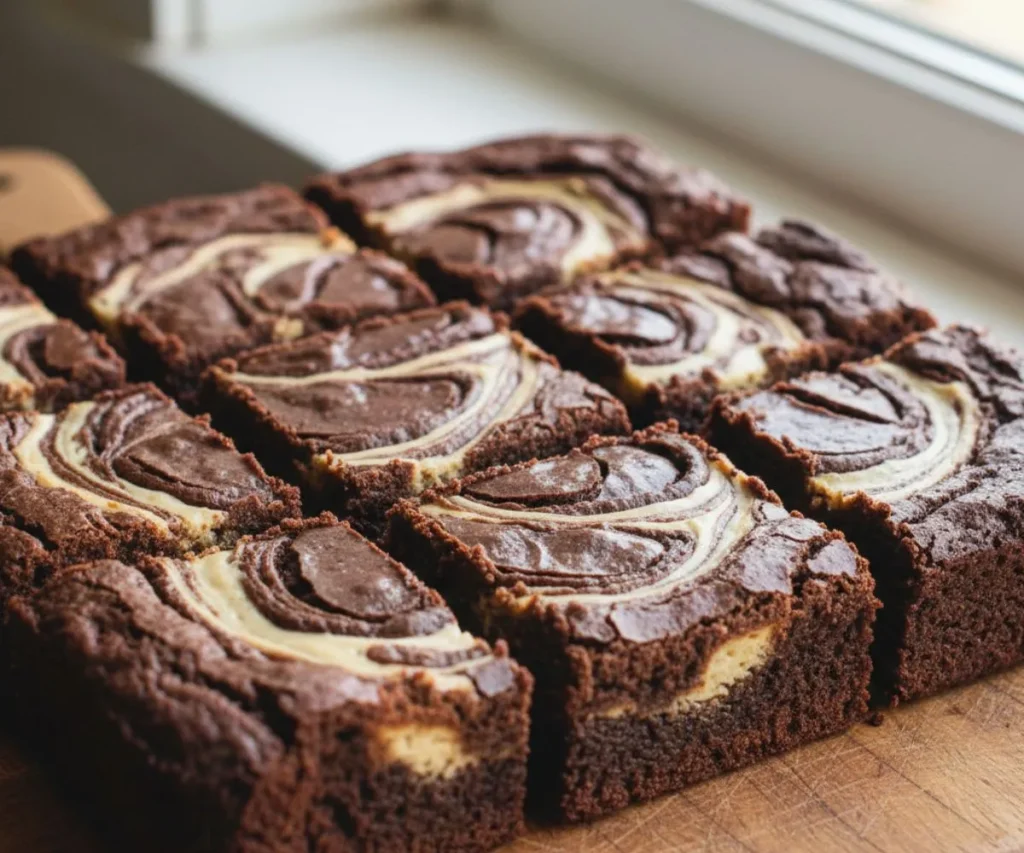 Tahini brownies with creamy swirl on top