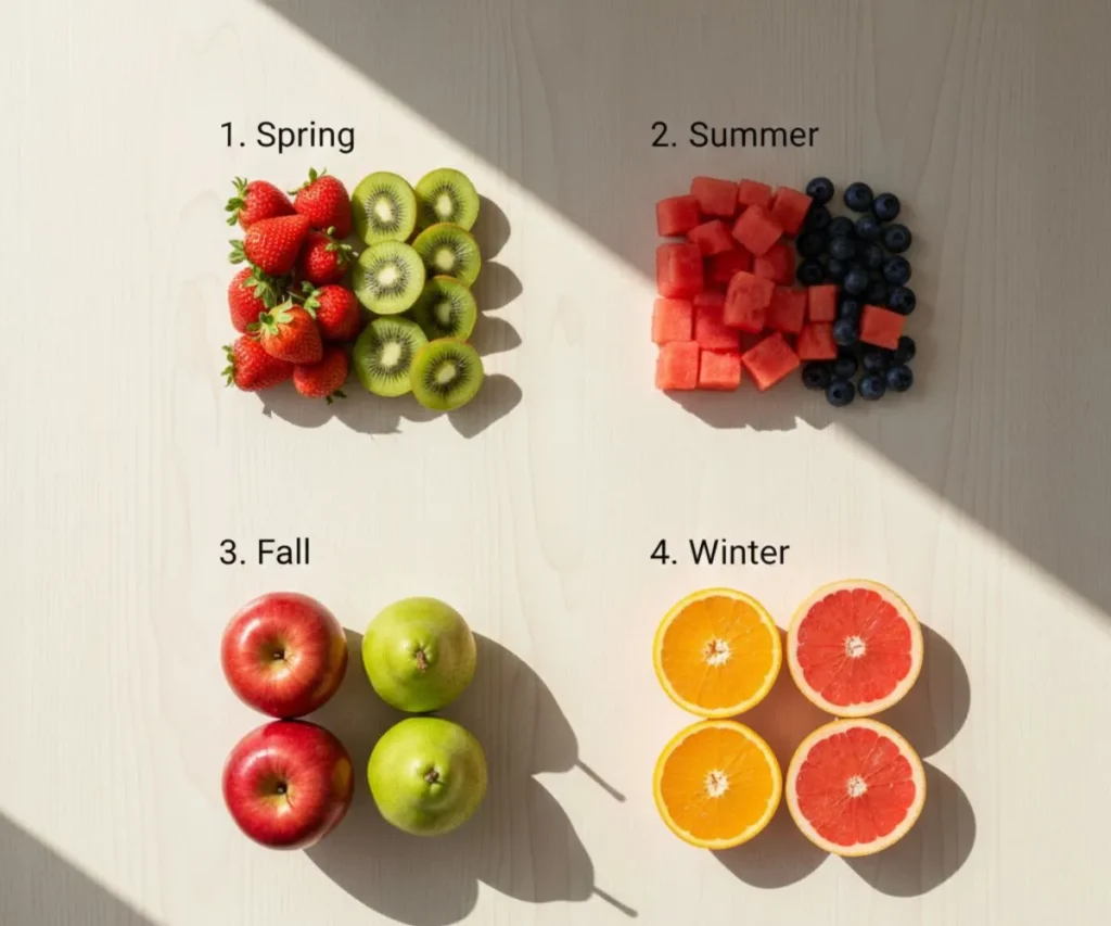 Seasonal fruits for salad in USA spring summer fall winter