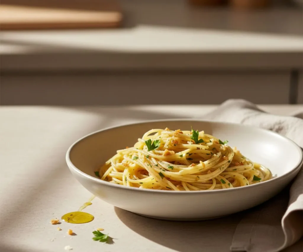 Capellini pasta with garlic and olive oil sauce