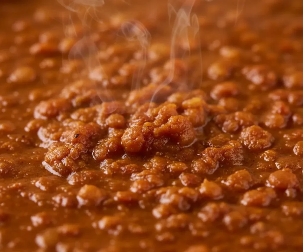 Close up texture of creamy spicy red lentil curry