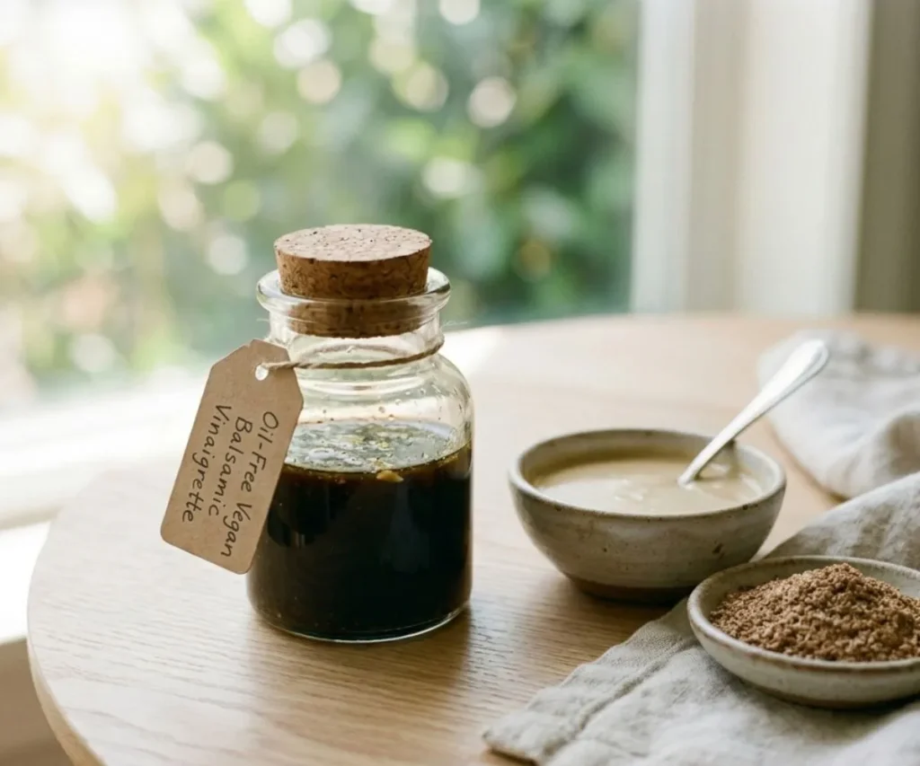 oil free vegan balsamic vinaigrette made with tahini