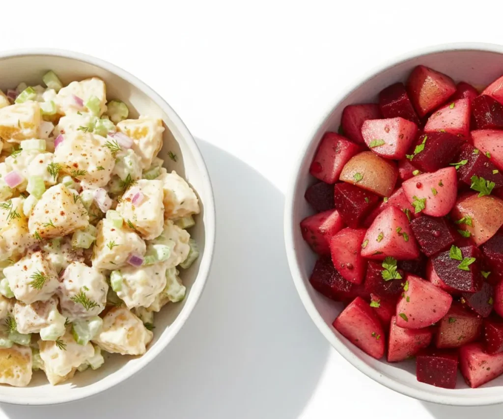 Comparison between beet potato salad and traditional mayonnaise potato salad
