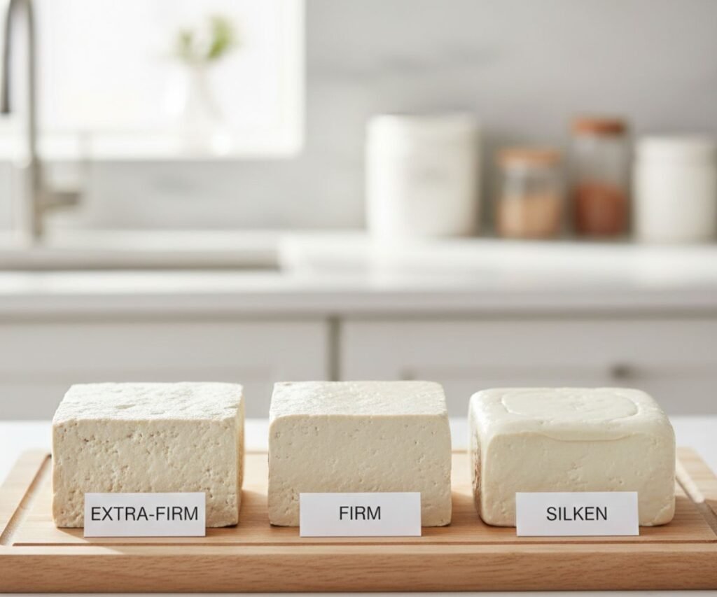 Comparison of extra-firm, firm, and silken tofu blocks