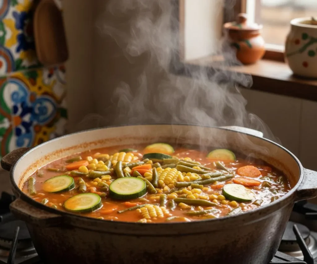 Traditional and vegan Mexican vegetable soup comparison