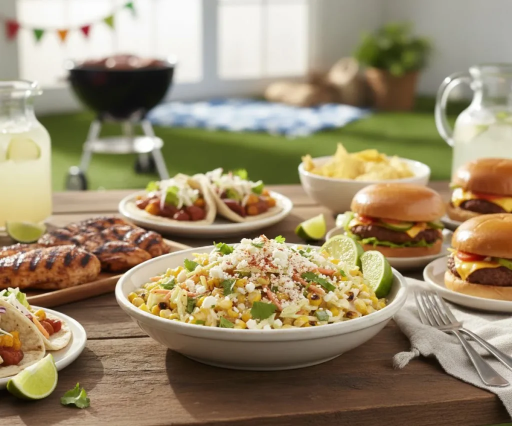 Mexican street corn slaw on summer BBQ table