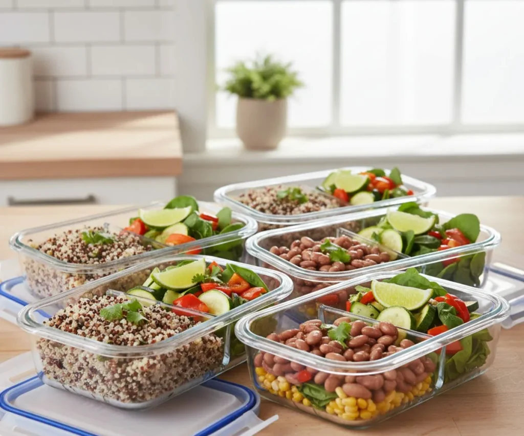 Rinsing quinoa before cooking with cooked pinto beans nearby