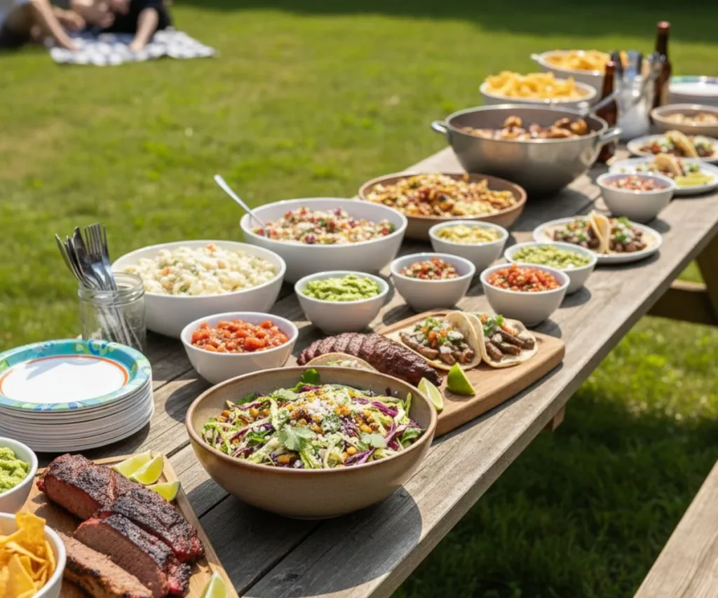 Mexican street corn slaw on summer BBQ table