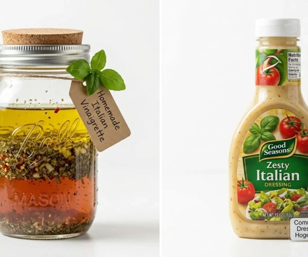 Homemade Italian vinaigrette compared to bottled store-bought dressing