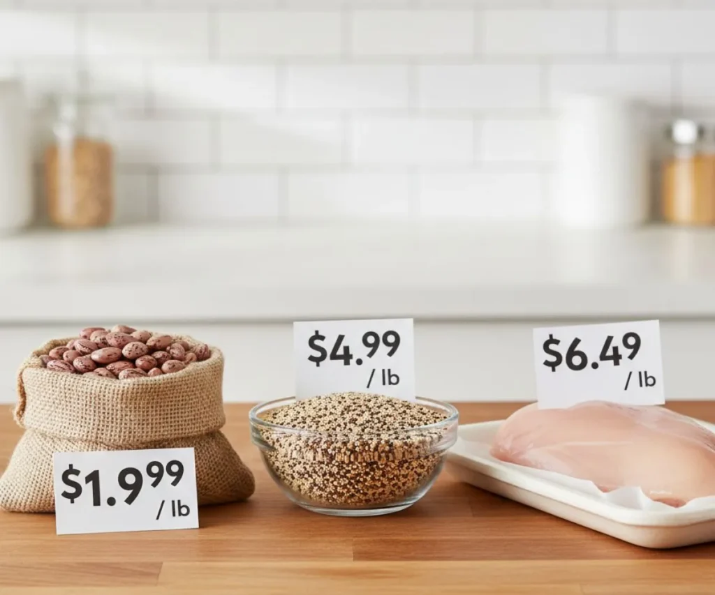 High fiber foods including quinoa and pinto beans