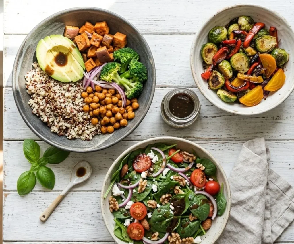 vegan balsamic vinaigrette served with quinoa bowl and roasted vegetables