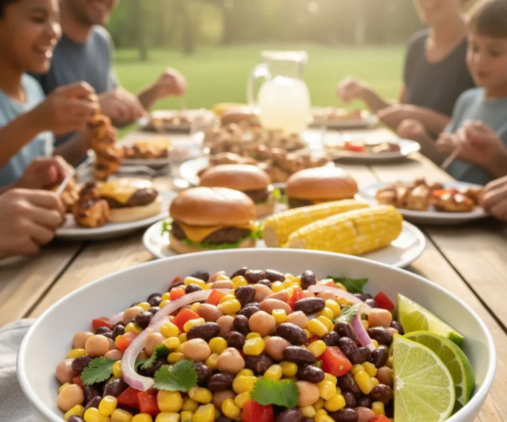 Southwest bean salad served as a summer BBQ side dish