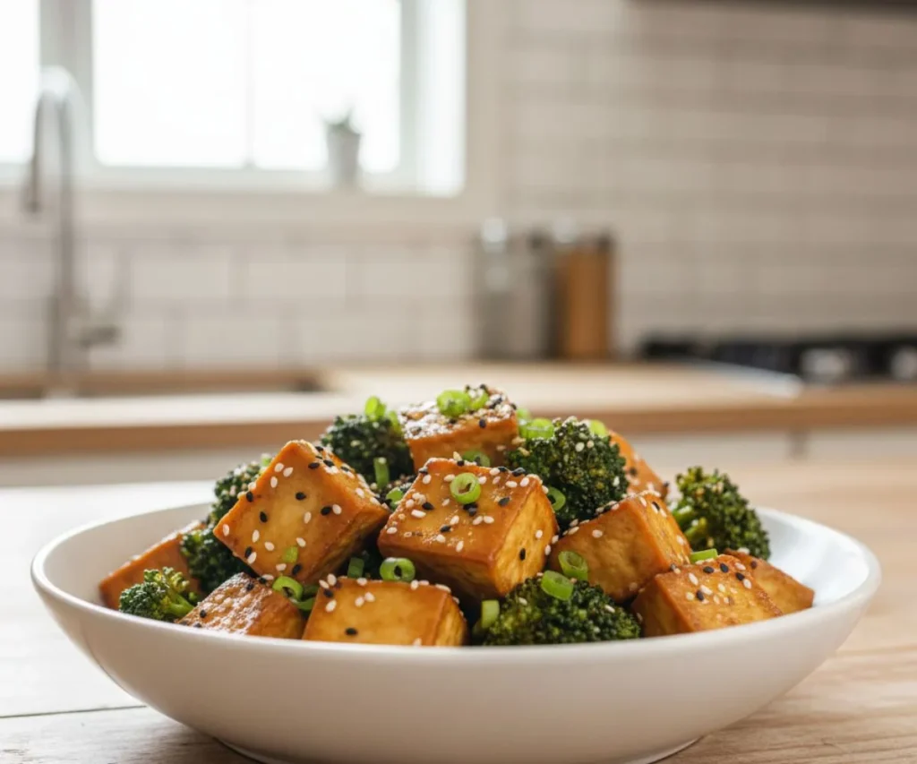 Tofu and Broccoli Stir Fry Recipe! Easy Healthy, High-Protein Dinner Crispy tofu hash with potatoes and bell peppers in a cast iron skillet