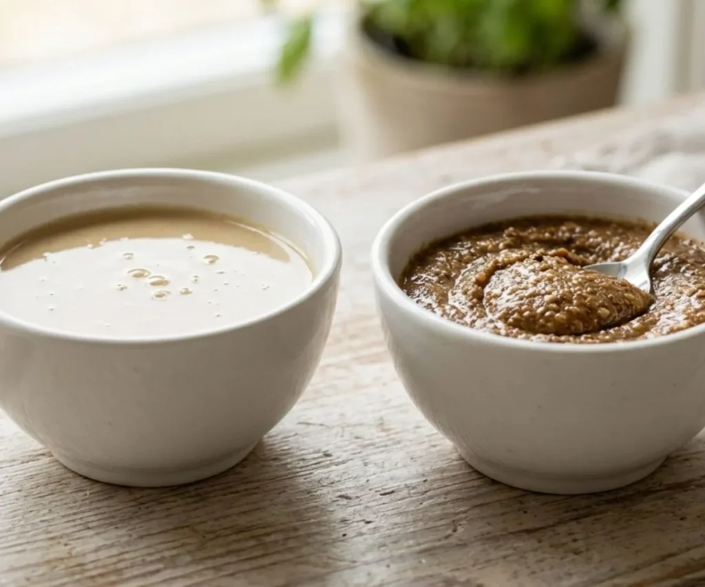 difference between hulled and unhulled tahini texture and color