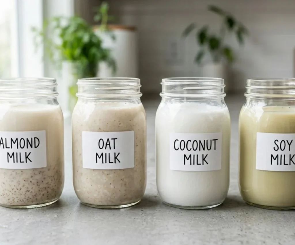Best plant milk options for vegan kheer recipe including almond oat coconut and soy milk