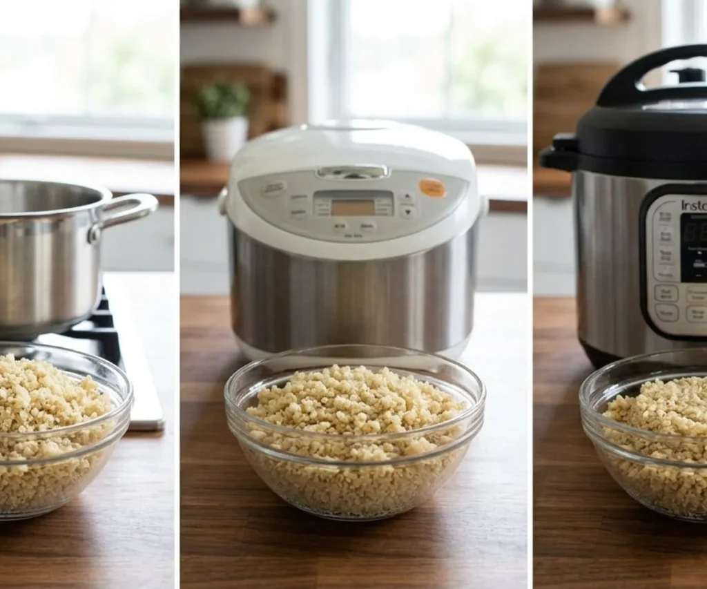 Stovetop, rice cooker, and Instant Pot quinoa texture comparison