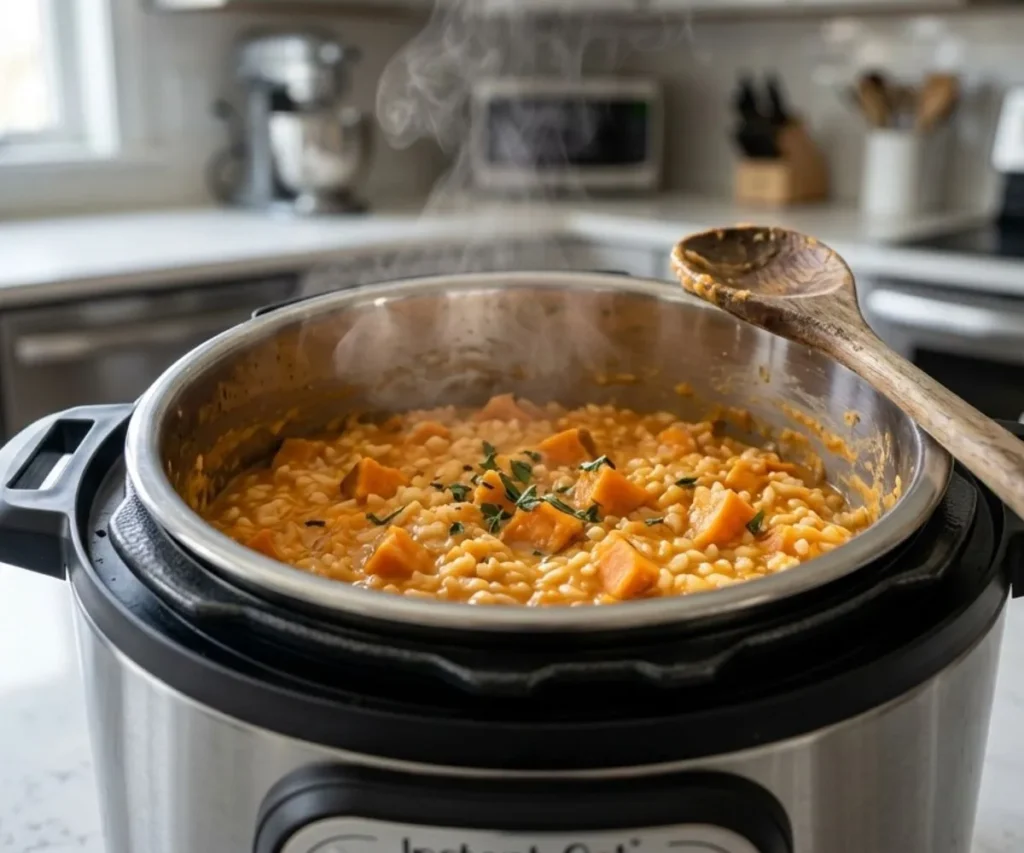 Sweet potato risotto cooked in an Instant Pot with creamy texture