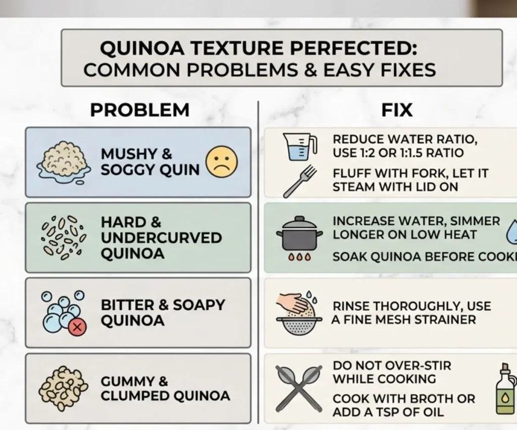 Quinoa texture troubleshooting chart infographic