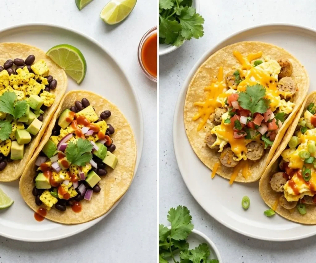 Vegan breakfast tacos compared to traditional breakfast tacos