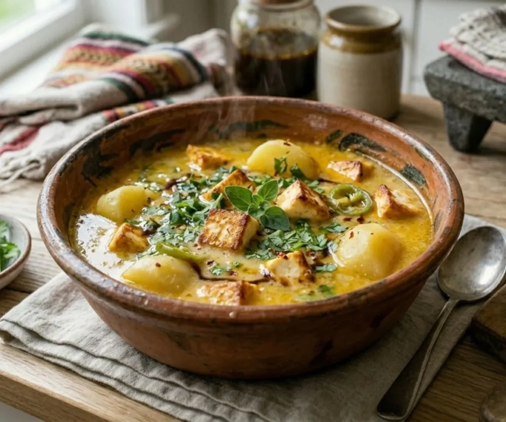 Caldo de queso Mexican soup with potatoes and cheese