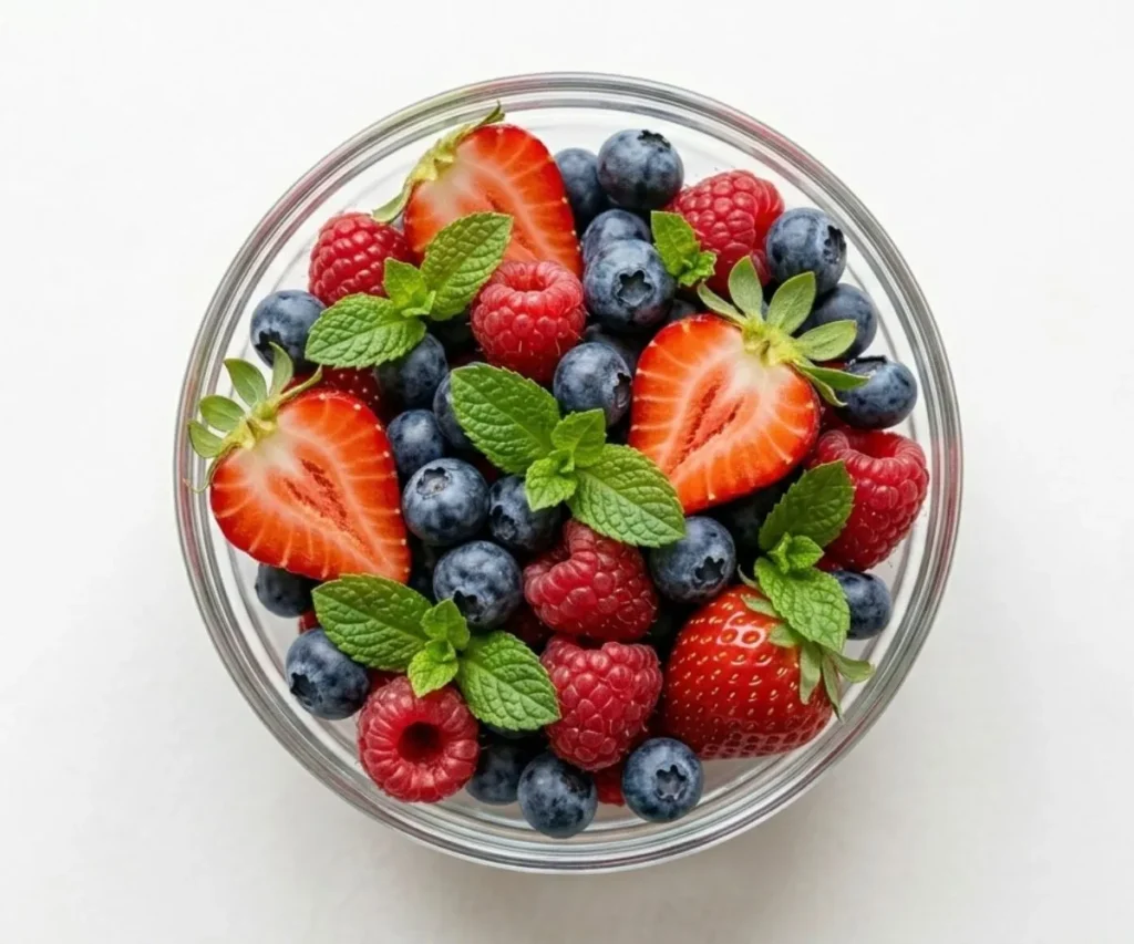 Low sugar summer fruit salad made with mixed berries