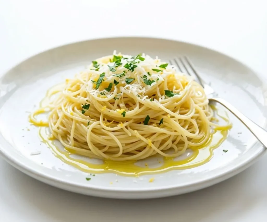 Five ingredient lemon capellini noodles with parmesan and parsley